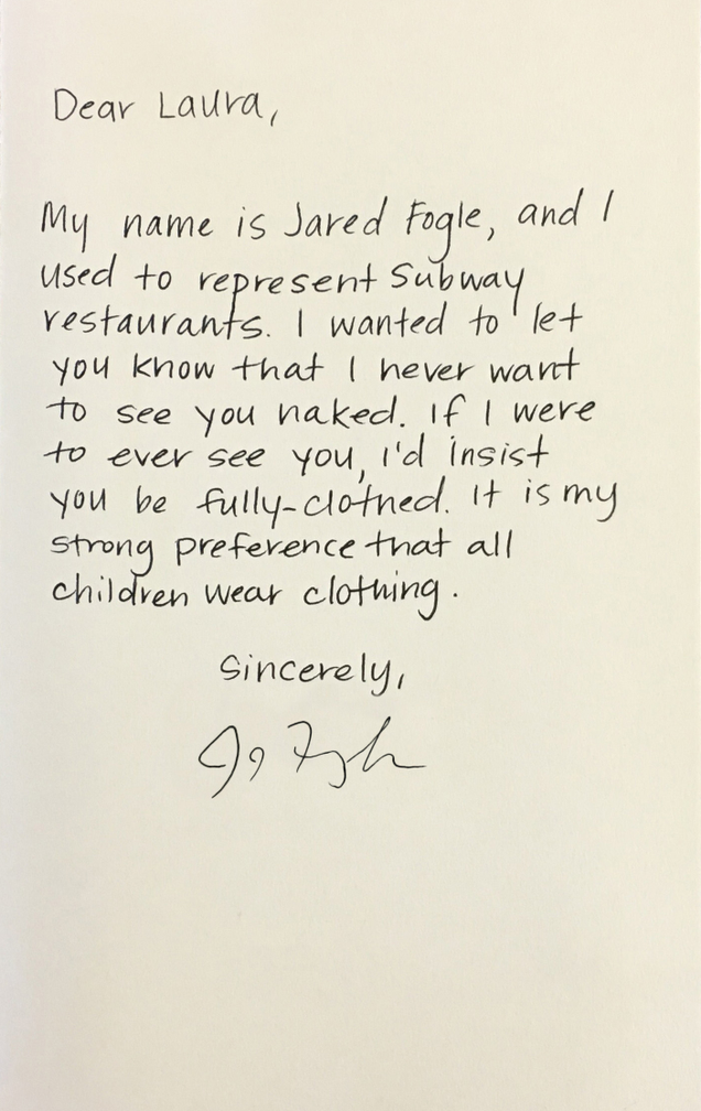 Illustration for article titled Making Amends: Jared Fogle Is Atoning For His Crimes By Mailing Letters To Children Telling Them He Never Wants To See Them Naked